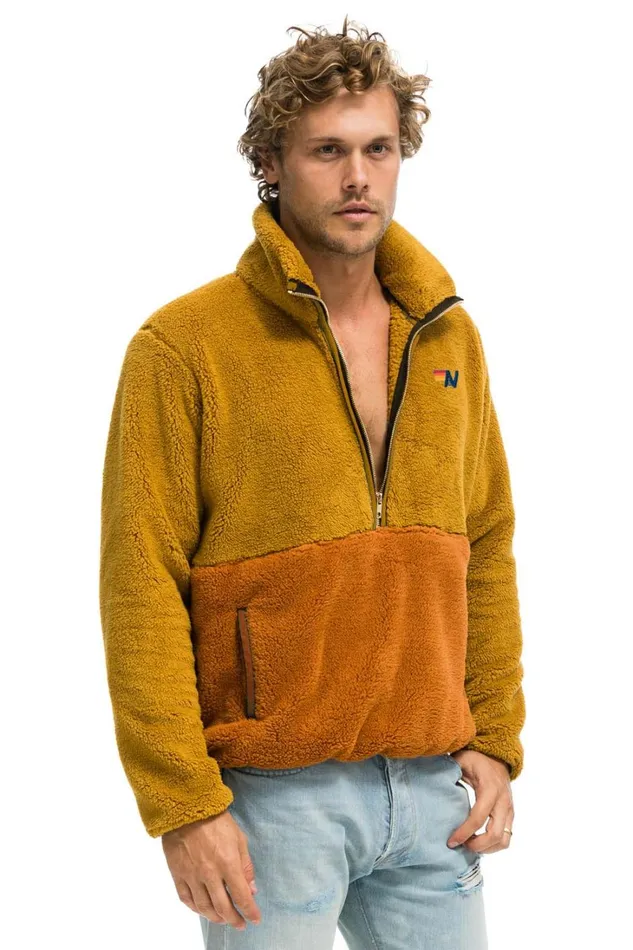 WomenMen Outerwear Aviator Nation TEDDY UNISEX HALF ZIP COLOR BLOCK JACKET 8211 HONEY WomenMen Outerwear Aviator Nation TEDDY UNISEX HALF ZIP COLOR BLOCK JACKET 8211 HONEY
