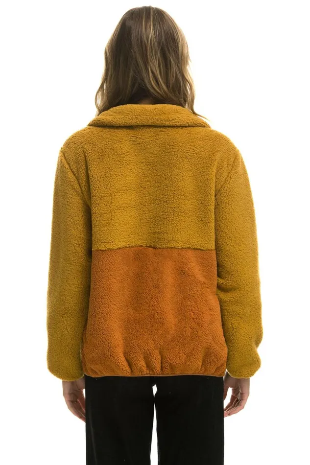 WomenMen Outerwear Aviator Nation TEDDY UNISEX HALF ZIP COLOR BLOCK JACKET 8211 HONEY WomenMen Outerwear Aviator Nation TEDDY UNISEX HALF ZIP COLOR BLOCK JACKET 8211 HONEY