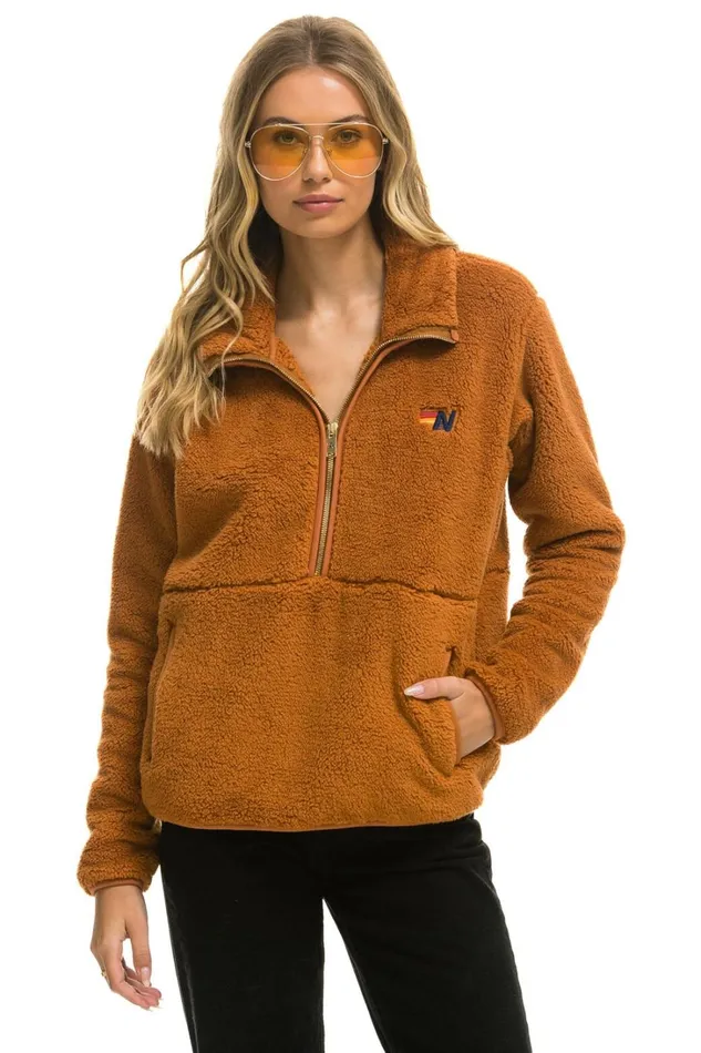 WomenMen Outerwear Aviator Nation TEDDY UNISEX HALF ZIP JACKET 8211 WHISKEY