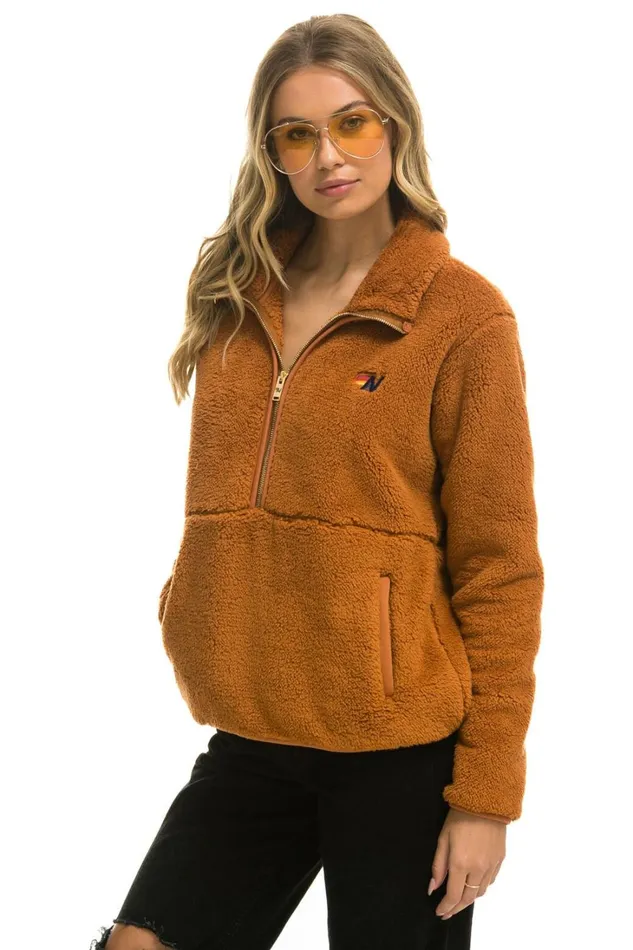 WomenMen Outerwear Aviator Nation TEDDY UNISEX HALF ZIP JACKET 8211 WHISKEY WomenMen Outerwear Aviator Nation TEDDY UNISEX HALF ZIP JACKET 8211 WHISKEY