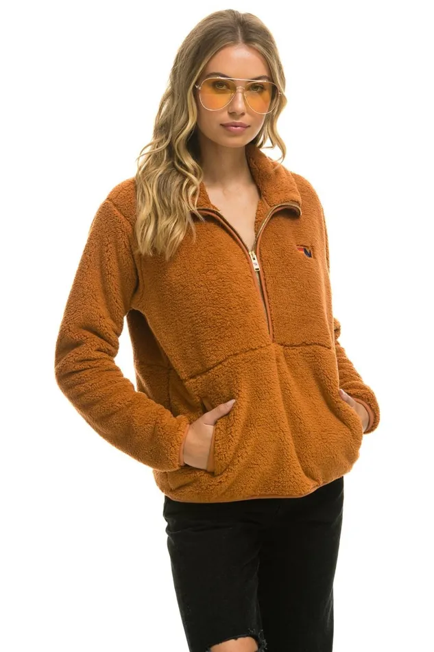 WomenMen Outerwear Aviator Nation TEDDY UNISEX HALF ZIP JACKET 8211 WHISKEY WomenMen Outerwear Aviator Nation TEDDY UNISEX HALF ZIP JACKET 8211 WHISKEY