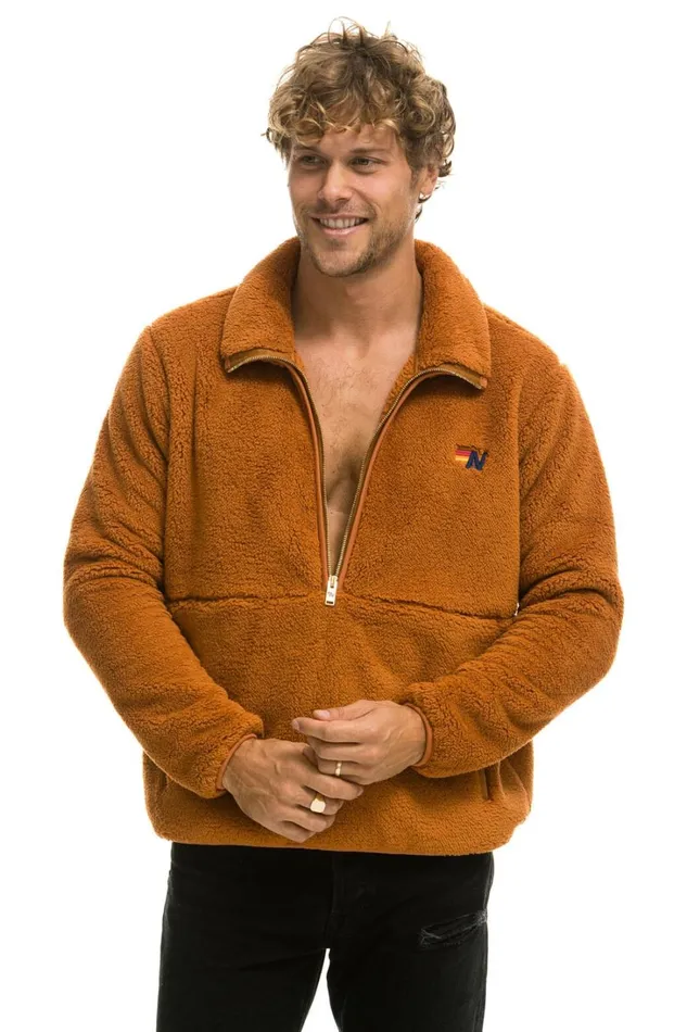 WomenMen Outerwear Aviator Nation TEDDY UNISEX HALF ZIP JACKET 8211 WHISKEY WomenMen Outerwear Aviator Nation TEDDY UNISEX HALF ZIP JACKET 8211 WHISKEY