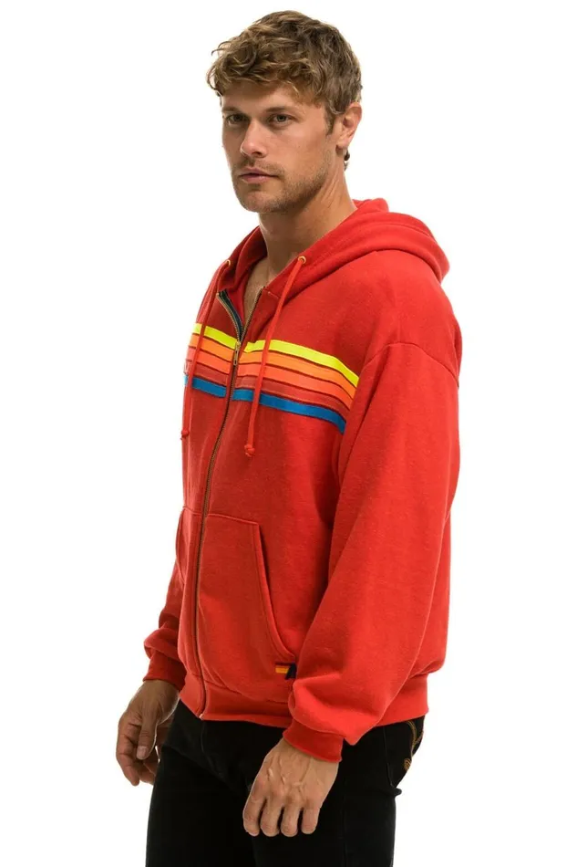 WomenMen Tops Aviator Nation 5 STRIPE RELAXED ZIP HOODIE 8211 RED NEON RAINBOW