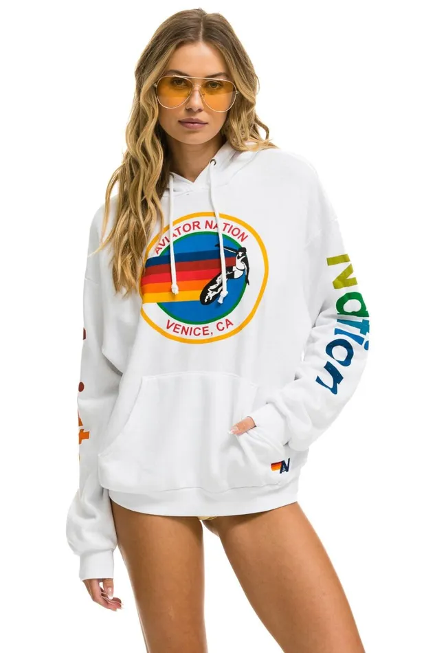 WomenMen Tops Aviator Nation AVIATOR NATION RELAXED PULLOVER HOODIE 8211 WHITE