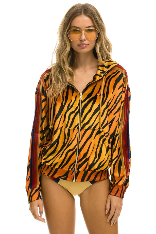 WomenMen Tops Aviator Nation CLASSIC VELVET RELAXED ZIP HOODIE 8211 TIGER