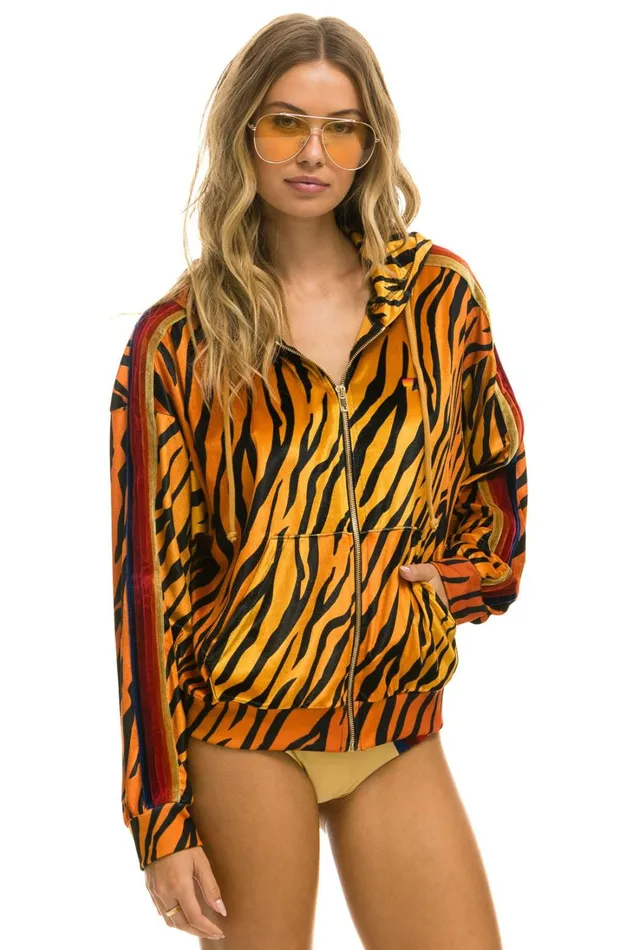 WomenMen Tops Aviator Nation CLASSIC VELVET RELAXED ZIP HOODIE 8211 TIGER WomenMen Tops Aviator Nation CLASSIC VELVET RELAXED ZIP HOODIE 8211 TIGER