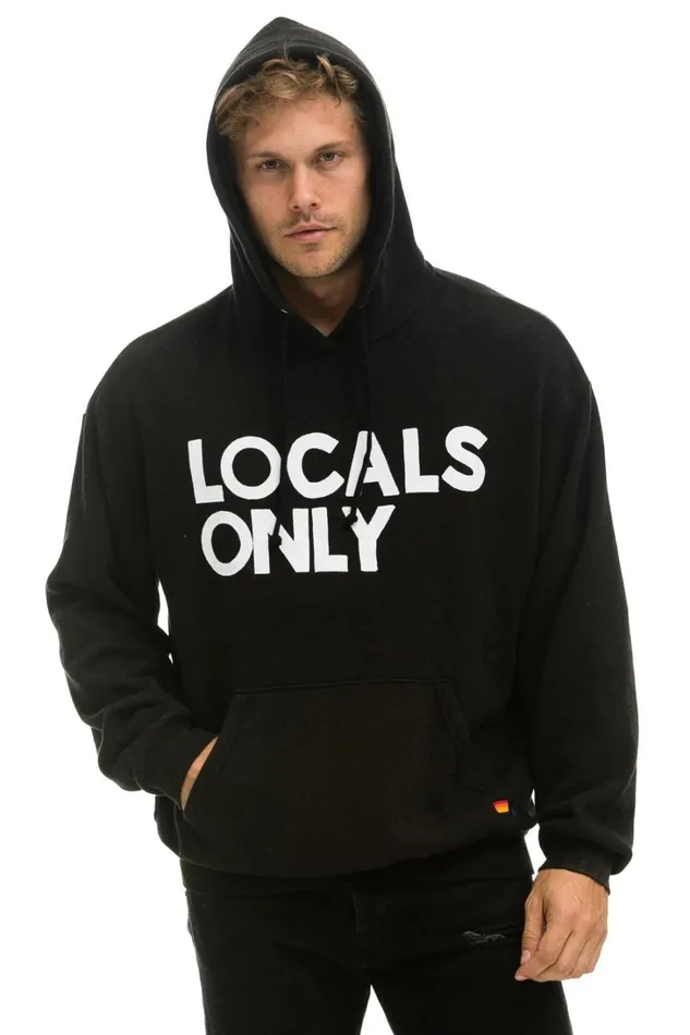WomenMen Tops Aviator Nation LOCALS ONLY RELAXED PULLOVER HOODIE 8211 BLACK