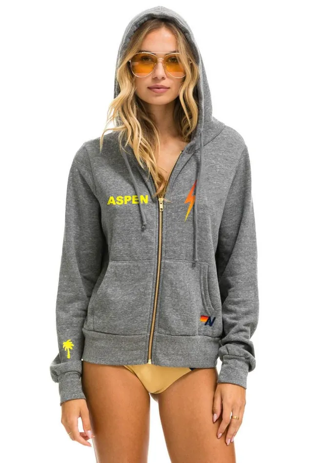 WomenMen Tops Aviator Nation PALM TREE FESTIVAL ASPEN 2024 ZIP HOODIE 8211 HEATHER