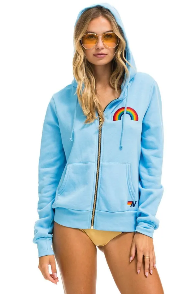 WomenMen Tops Aviator Nation RAINBOW EMBROIDERY HOODIE 8211 SKY