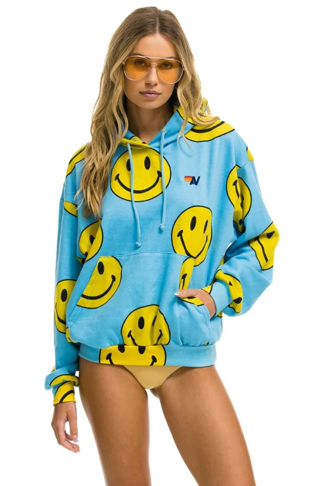 WomenMen Tops Aviator Nation SMILEY REPEAT RELAXED PULLOVER HOODIE 8211 SKY