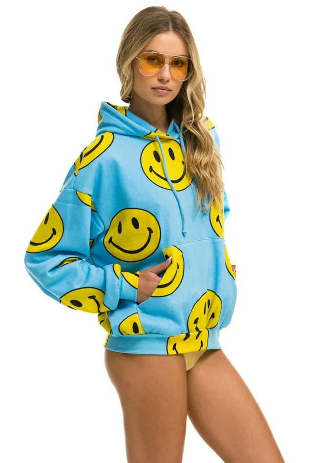 WomenMen Tops Aviator Nation SMILEY REPEAT RELAXED PULLOVER HOODIE 8211 SKY