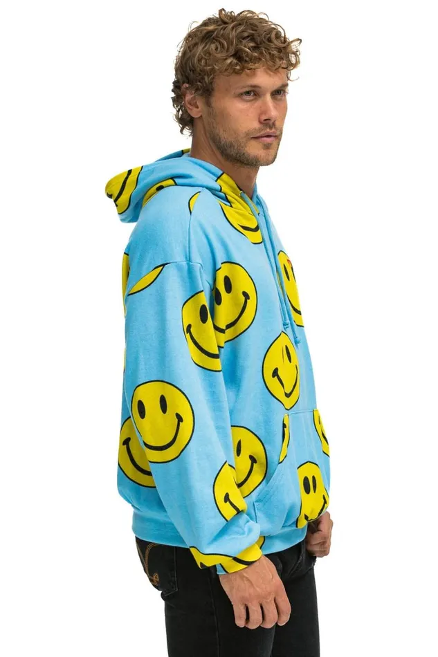 WomenMen Tops Aviator Nation SMILEY REPEAT RELAXED PULLOVER HOODIE 8211 SKY