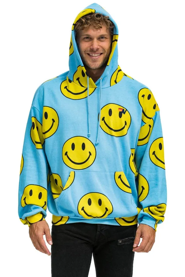 WomenMen Tops Aviator Nation SMILEY REPEAT RELAXED PULLOVER HOODIE 8211 SKY