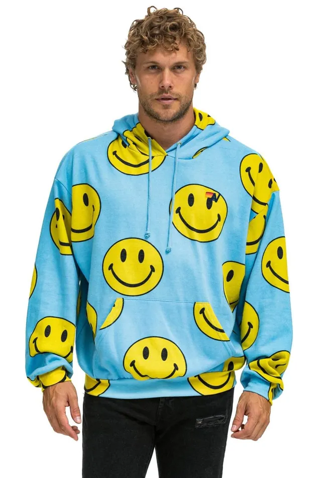 WomenMen Tops Aviator Nation SMILEY REPEAT RELAXED PULLOVER HOODIE 8211 SKY