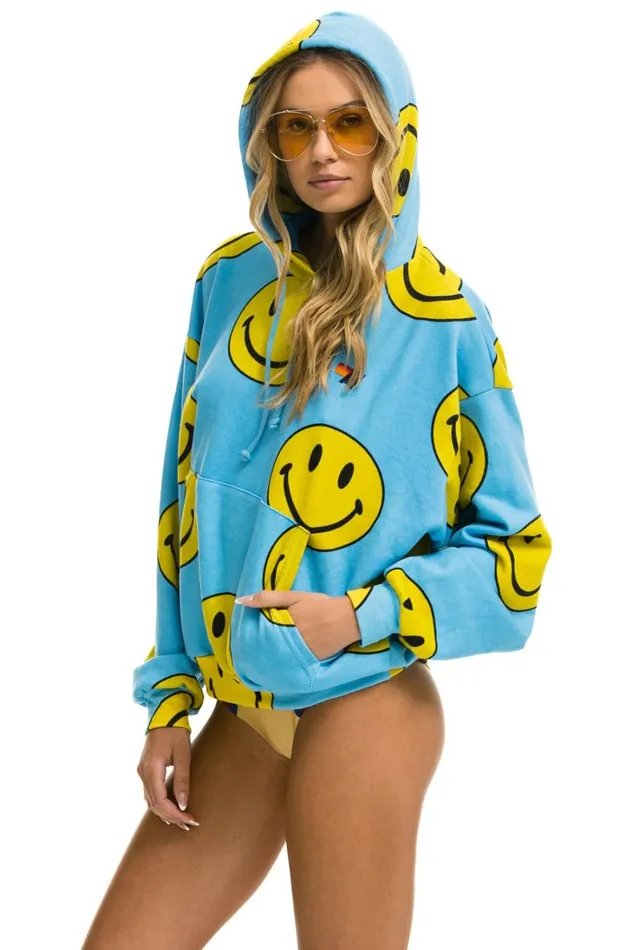 WomenMen Tops Aviator Nation SMILEY REPEAT RELAXED PULLOVER HOODIE 8211 SKY