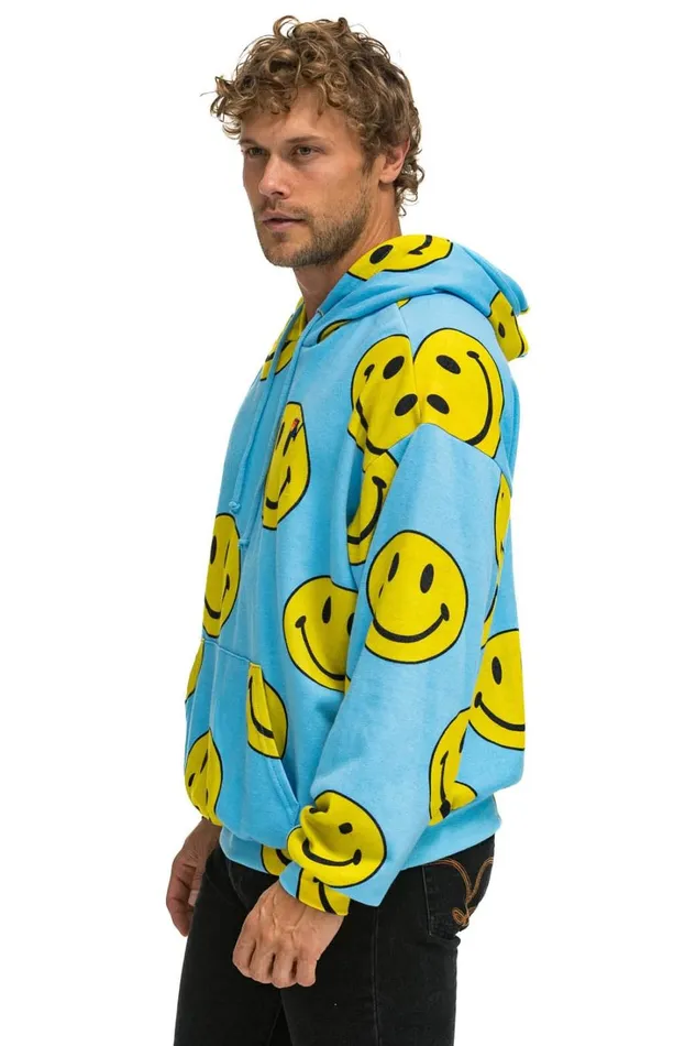 WomenMen Tops Aviator Nation SMILEY REPEAT RELAXED PULLOVER HOODIE 8211 SKY