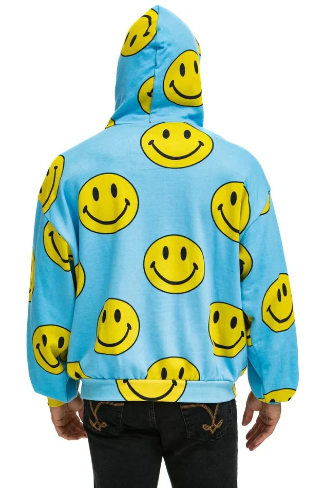 WomenMen Tops Aviator Nation SMILEY REPEAT RELAXED PULLOVER HOODIE 8211 SKY