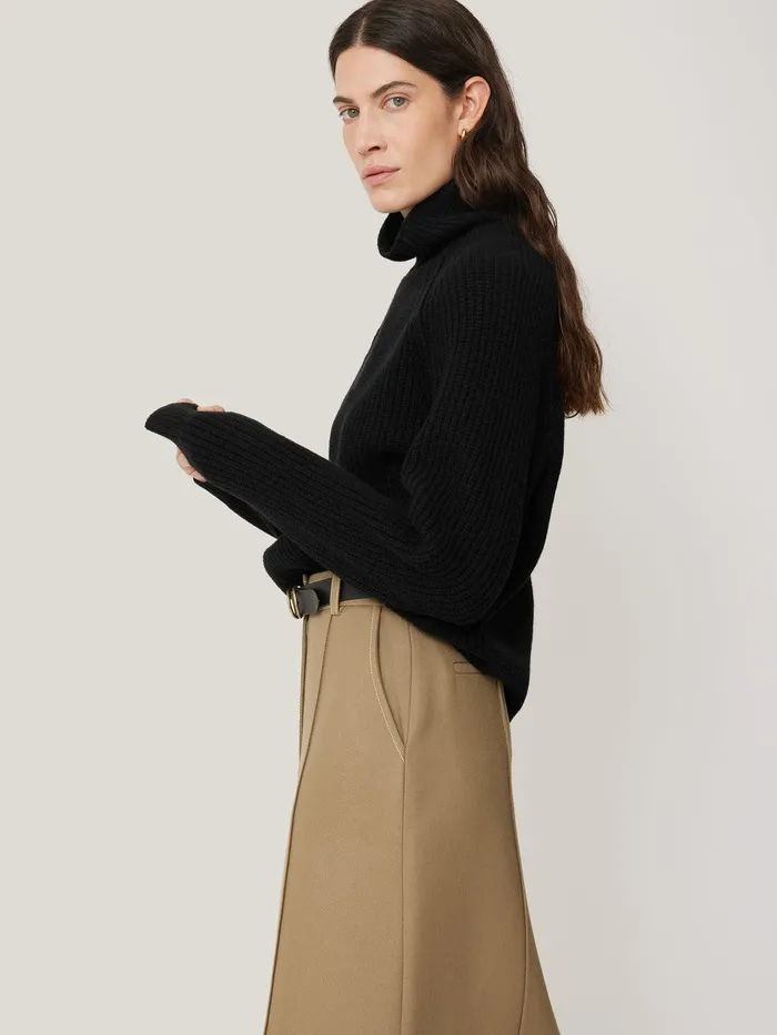 Women Merino Fishermans Rib Jumper Black Jigsaw Knitwear and Cashmere