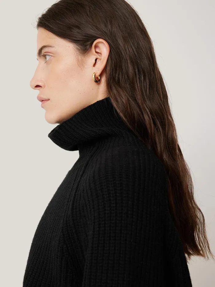 Women Merino Fishermans Rib Jumper Black Jigsaw Knitwear and Cashmere