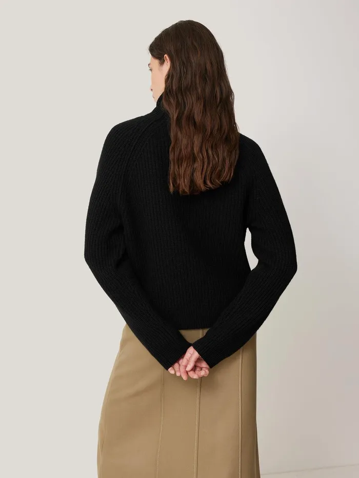 Women Merino Fishermans Rib Jumper Black Jigsaw Knitwear and Cashmere