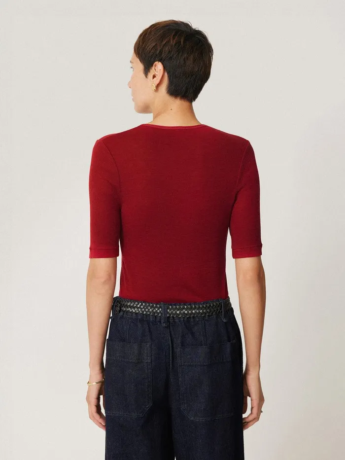 Women Merino Half Sleeve Tshirt Red Jigsaw Knitwear and Cashmere