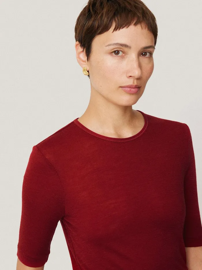 Women Merino Half Sleeve Tshirt Red Jigsaw Shirts and Tops