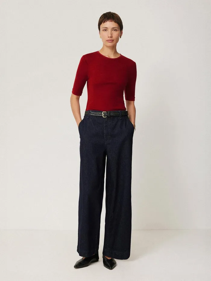 Women Merino Half Sleeve Tshirt Red Jigsaw Shirts and Tops