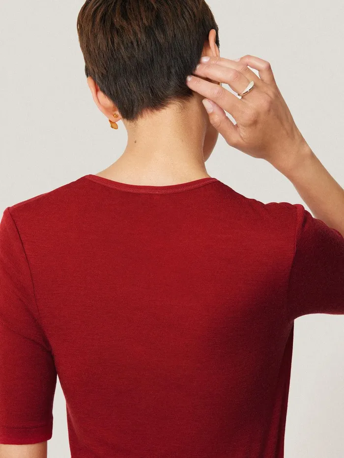Women Merino Half Sleeve Tshirt Red Jigsaw Shirts and Tops