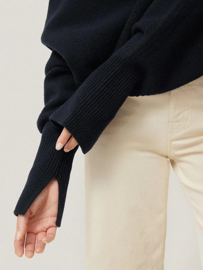 Women Merino Poncho Jumper Navy Jigsaw Knitwear and Cashmere