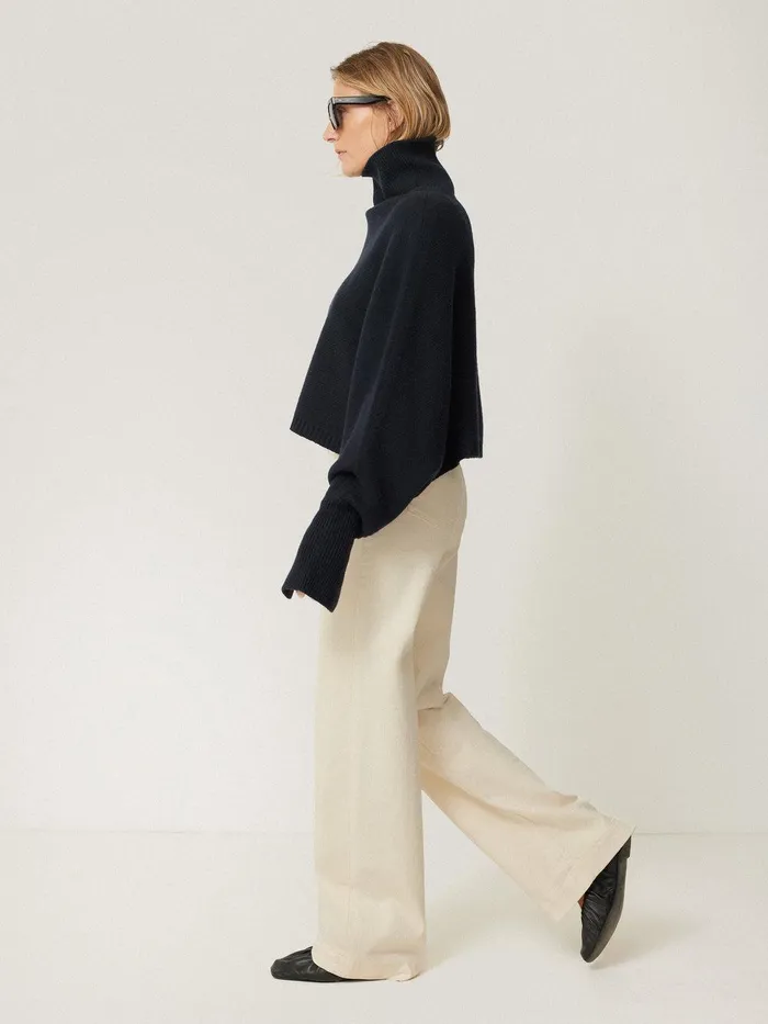 Women Merino Poncho Jumper Navy Jigsaw Knitwear and Cashmere