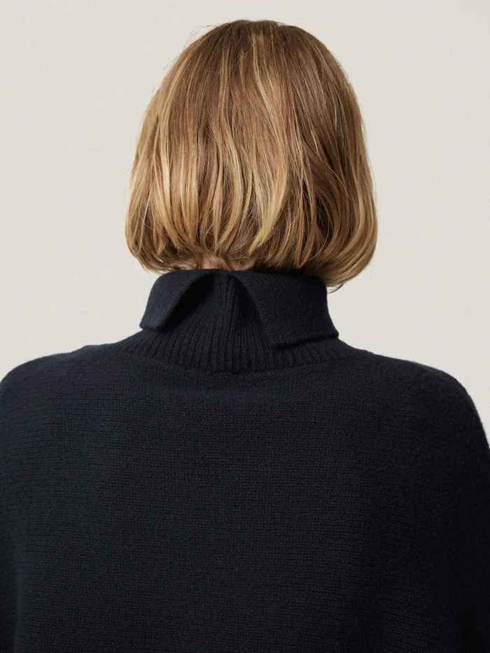Women Merino Poncho Jumper Navy Jigsaw Knitwear and Cashmere
