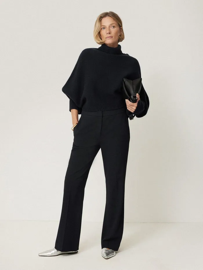 Women Merino Poncho Jumper Navy Jigsaw Knitwear and Cashmere