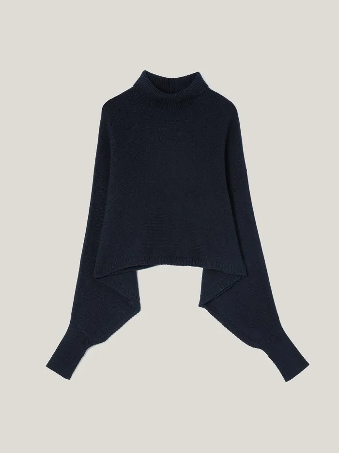 Women Merino Poncho Jumper Navy Jigsaw Knitwear and Cashmere