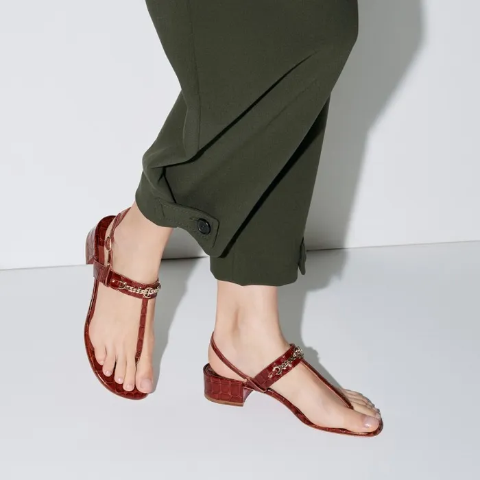 Women MJ Thong 25 Mm Mules 8211 Alligator Embossed Calf Leather 8211 Acajou Christian Louboutin Flats and Loafers