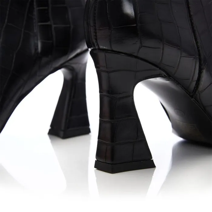 Women Moda In Pelle Black Boots Linette Black Patent Mocc Croc