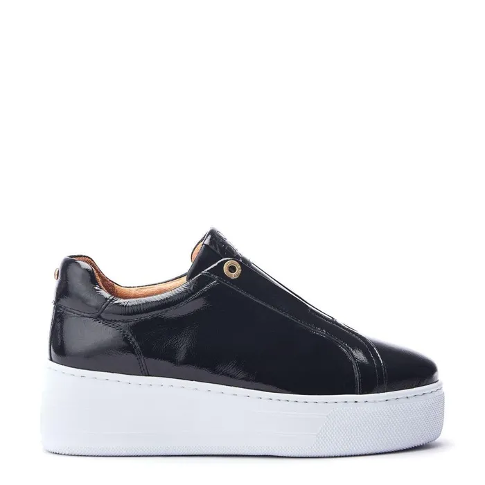 Women Moda In Pelle Black Trainers Aneeba Black Patent Leather