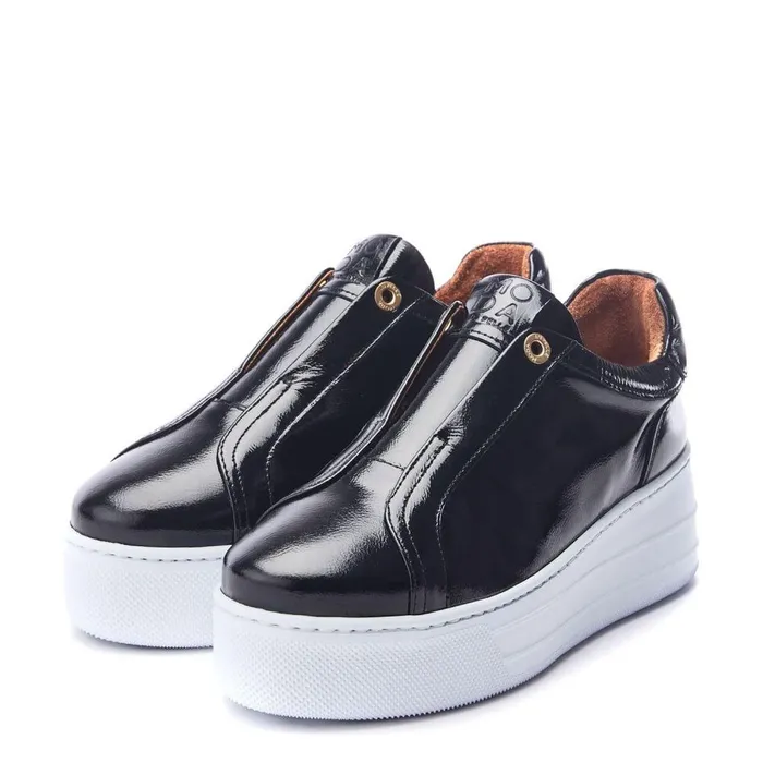 Women Moda In Pelle Black Trainers Aneeba Black Patent Leather