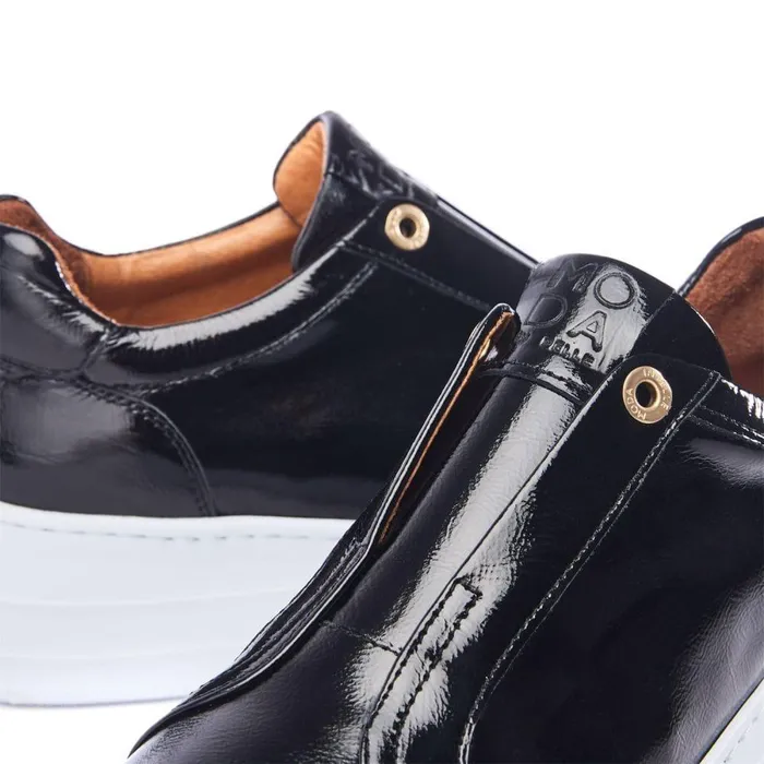 Women Moda In Pelle Black Trainers Aneeba Black Patent Leather