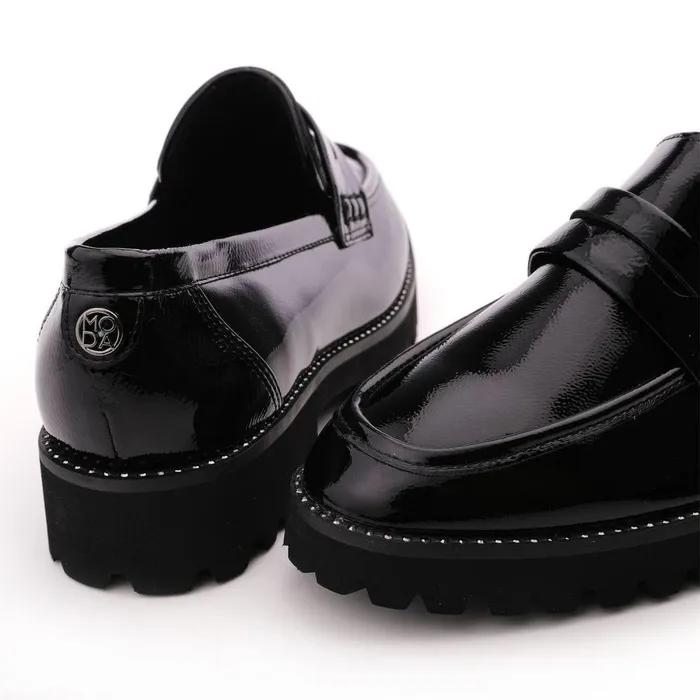 Women Moda In Pelle Casual Shoes Calfie Black Patent Leather