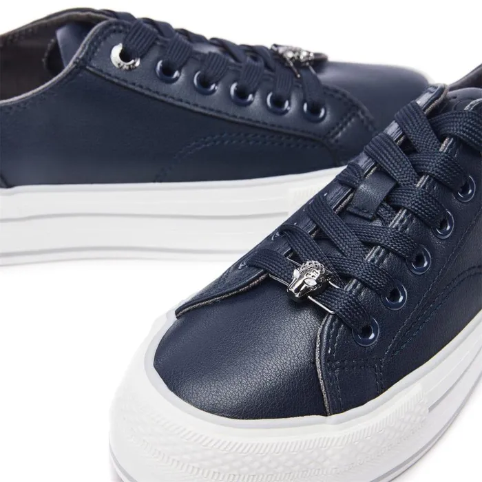 Women Moda In Pelle Casual Trainers Bagnol Navy Porvair