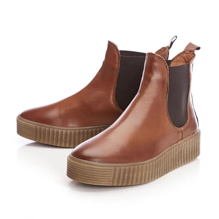 Women Moda In Pelle Chelsea Boots Shoon Sh Illom Tan Leather