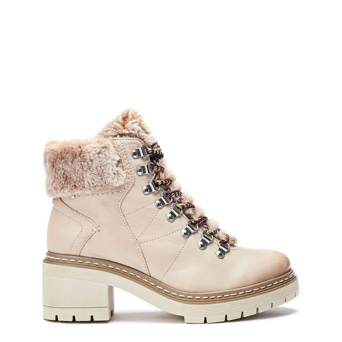 Women Moda In Pelle Chunky Boots Bibani Cream Leather