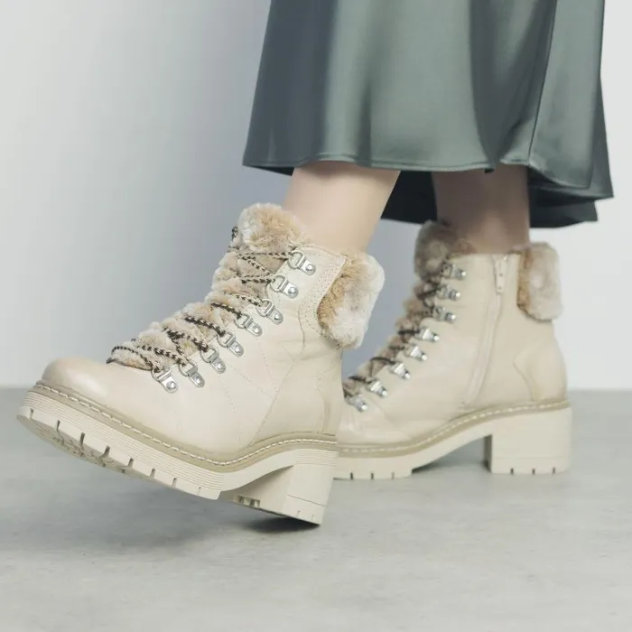 Women Moda In Pelle Chunky Boots Bibani Cream Leather