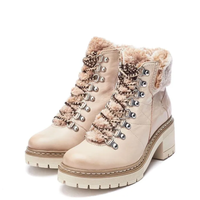 Women Moda In Pelle Chunky Boots Bibani Cream Leather