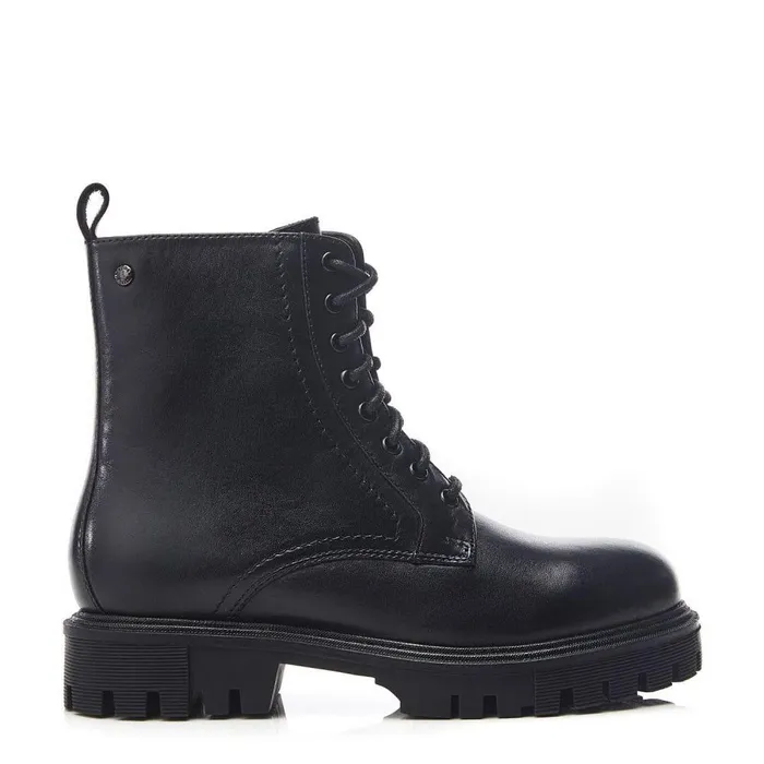 Women Moda In Pelle Chunky Boots Presses Black Leather
