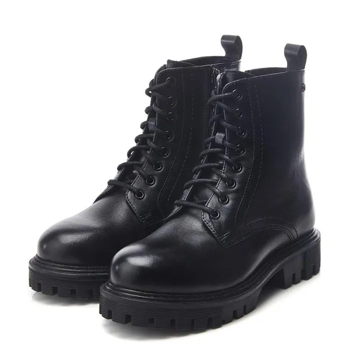 Women Moda In Pelle Chunky Boots Presses Black Leather
