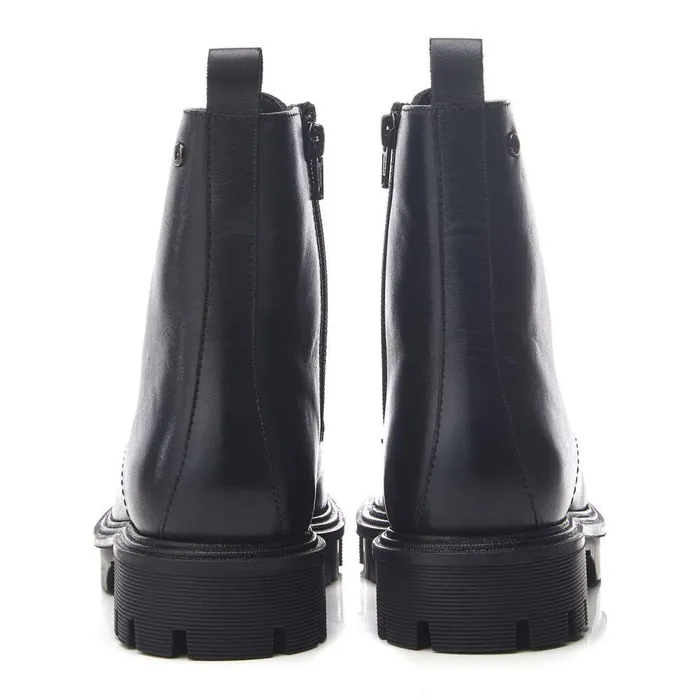 Women Moda In Pelle Chunky Boots Presses Black Leather