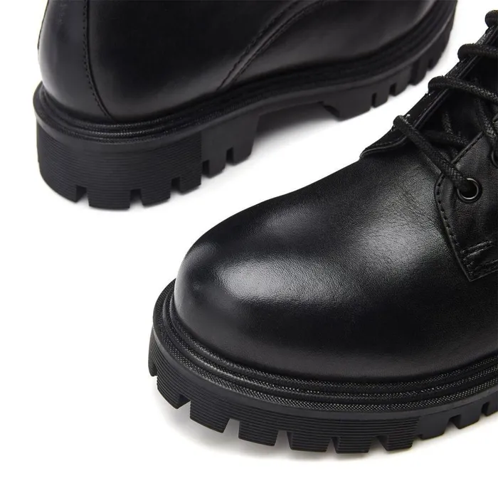 Women Moda In Pelle Chunky Boots Presses Black Leather