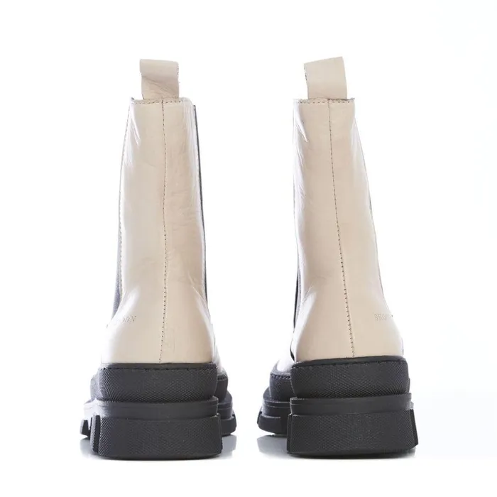 Women Moda In Pelle Chunky Boots Shoon Sh Boulder Cream Leather