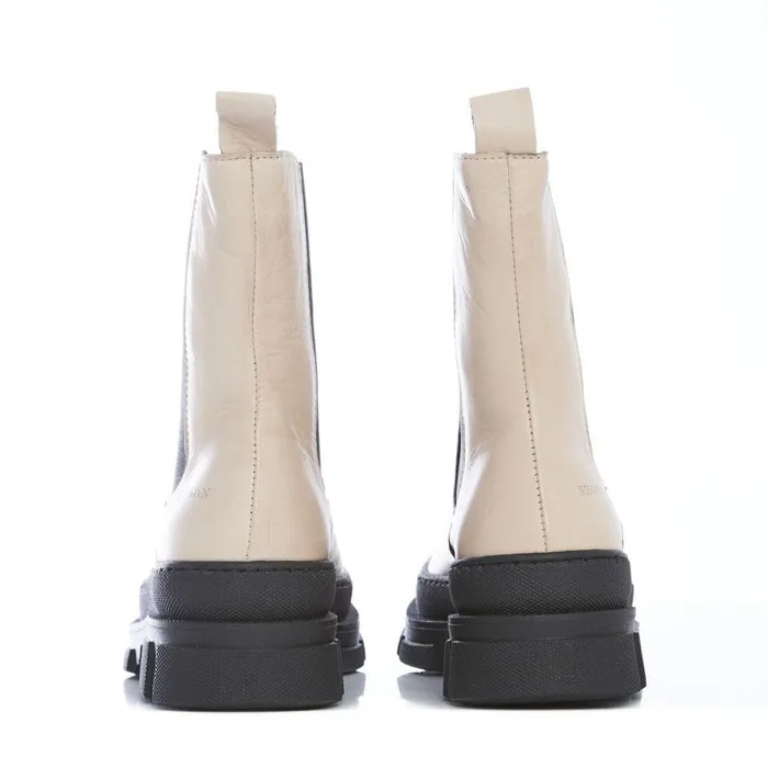 Women Moda In Pelle Chunky Boots Shoon Sh Boulder Cream Leather